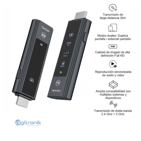 EXTENDER HDMI INALAMBRICO DE 30MTS 1080P NETCOM PE-EXI030