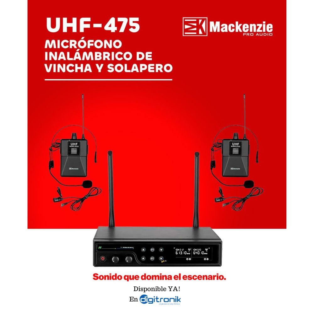 SISTEMA INALAMBRICO DE DOBLE VINCHA 640-690MHZ MACKENZIE UHF-475