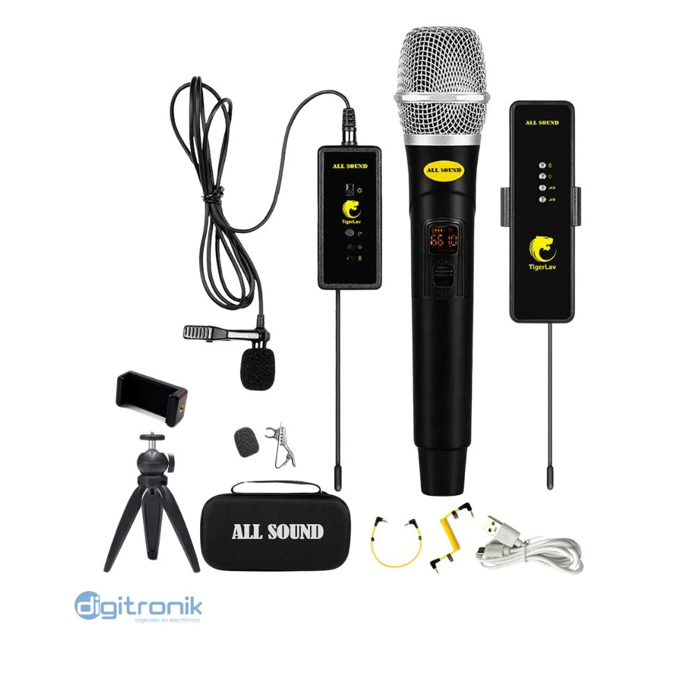 MICROFONO UHF INALAMBRICO ALLSOUND DUAL 1 SOLAPERO 1 DE MANO TL4
