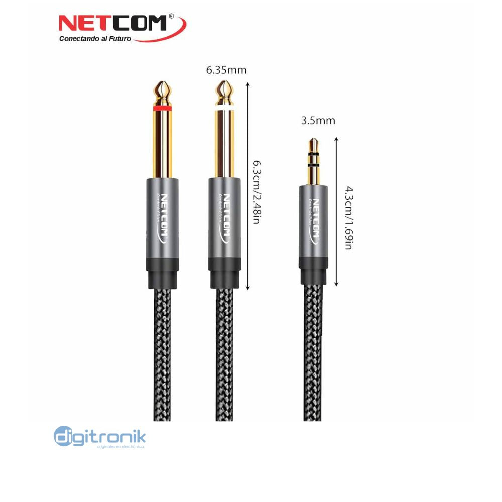 CABLE DE AUDIO 1 PLUG 3.5MM A 2 PLUG 6.3MM NETCOM PE-RS0503