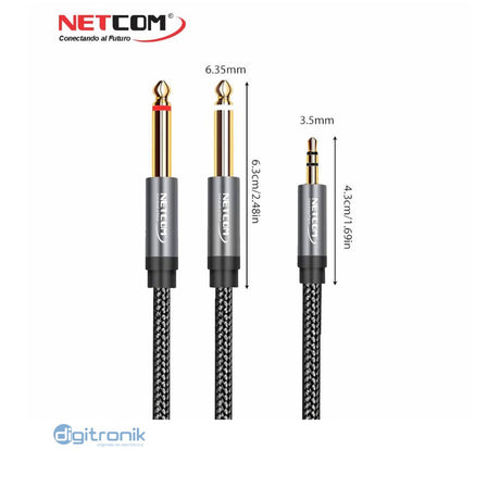 CABLE DE AUDIO 1 PLUG 3.5MM A 2 PLUG 6.3MM NETCOM PE-RS0503
