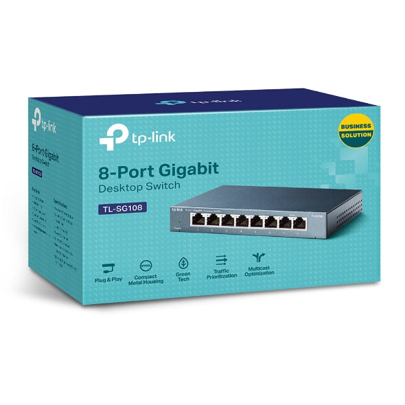 TP-LINK SWITCH GIGABIT 8 PTOS 10/100/1000 MBPS METALICO TL-SG108