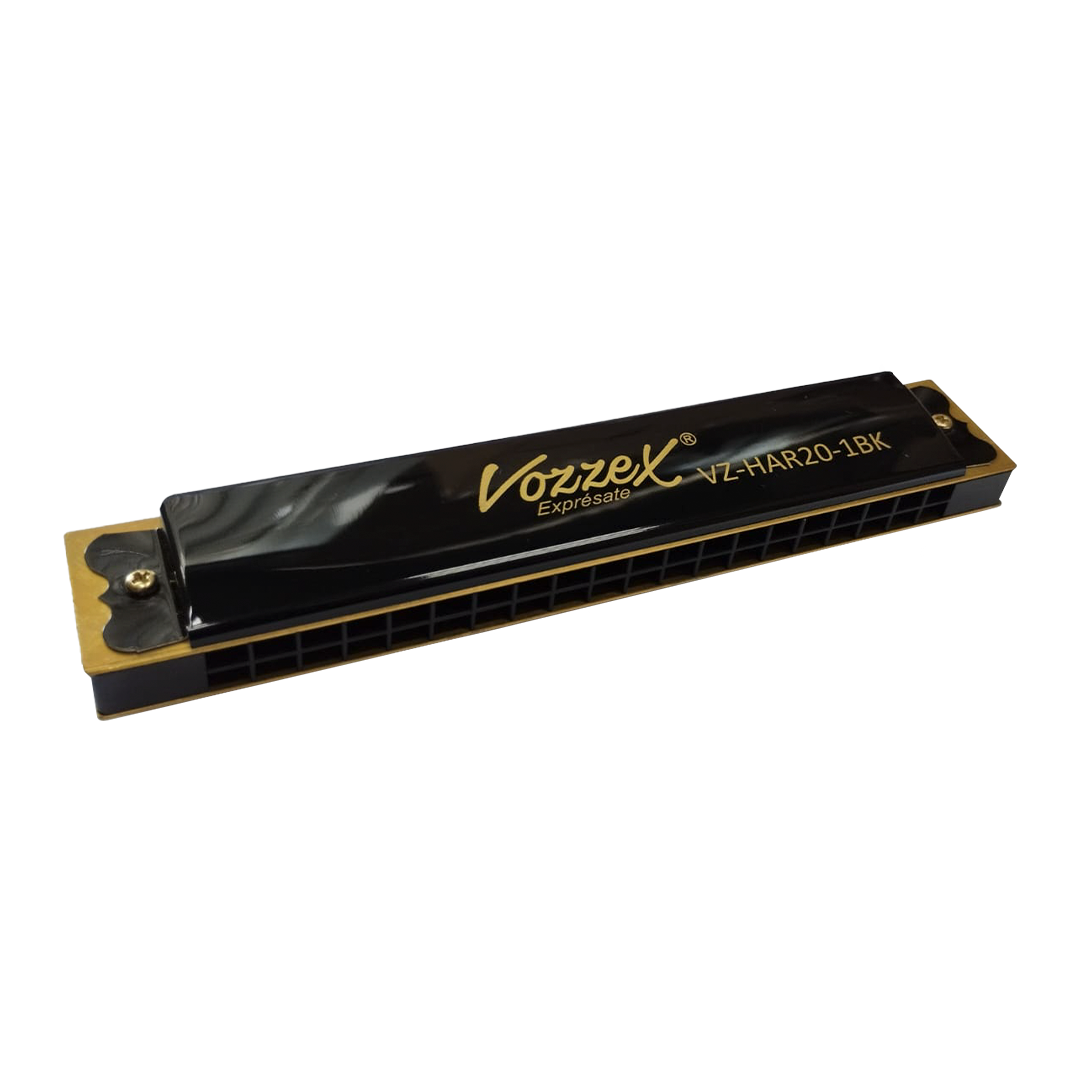 ARMONICA METAL INOXIDABLE 20 AGUJEROS BLACK/GOLD VOZZEX VZ-HAR20-1BK