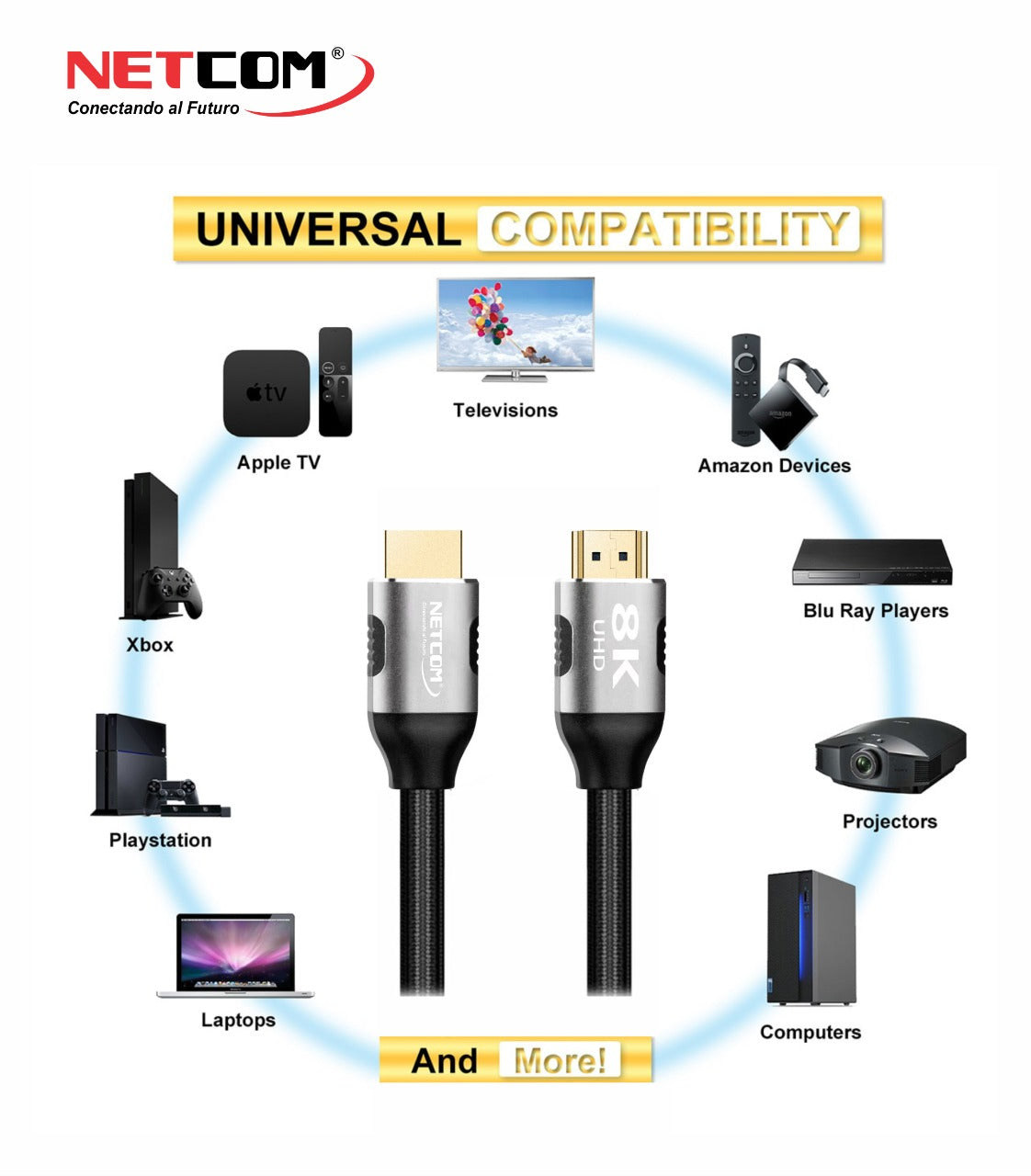 CABLE HDMI UHD V2.1 DE 1.80 MTS NETCOM PE-HD0851