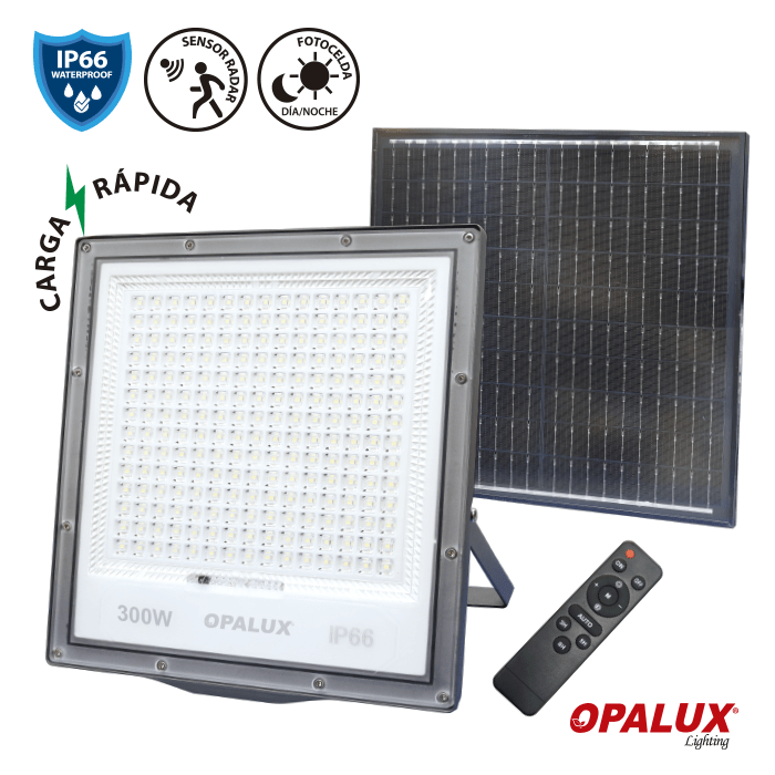 REFLECTOR LED CON PANEL SOLAR 300W OPALUX 3000LM OP-SFL300-CW