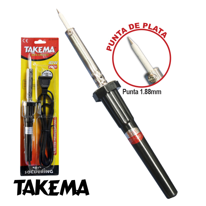 CAUTIN TAKEMA TIPO LAPIZ 40W PUNTA PLATA 220VAC MANGO NEGRO ZD-30/40W