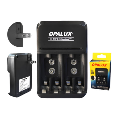 CARGADOR DE BATERIA OPALUX PARA AA/AAA/9V ENCHUFE OP-BC8021