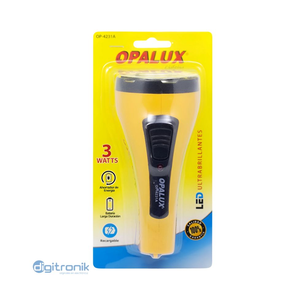 LINTERNA LED RECARGABLE 3W, LUZ BAJA Y ALTA COLOR OPALUX OP-4231A