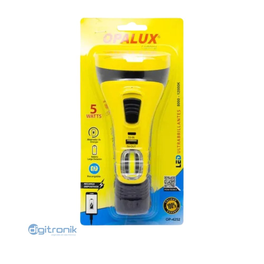LINTERNA 5W Y LAMPARA 1W COB "OPALUX" BATERIA 4V 1600MAH OP-4252