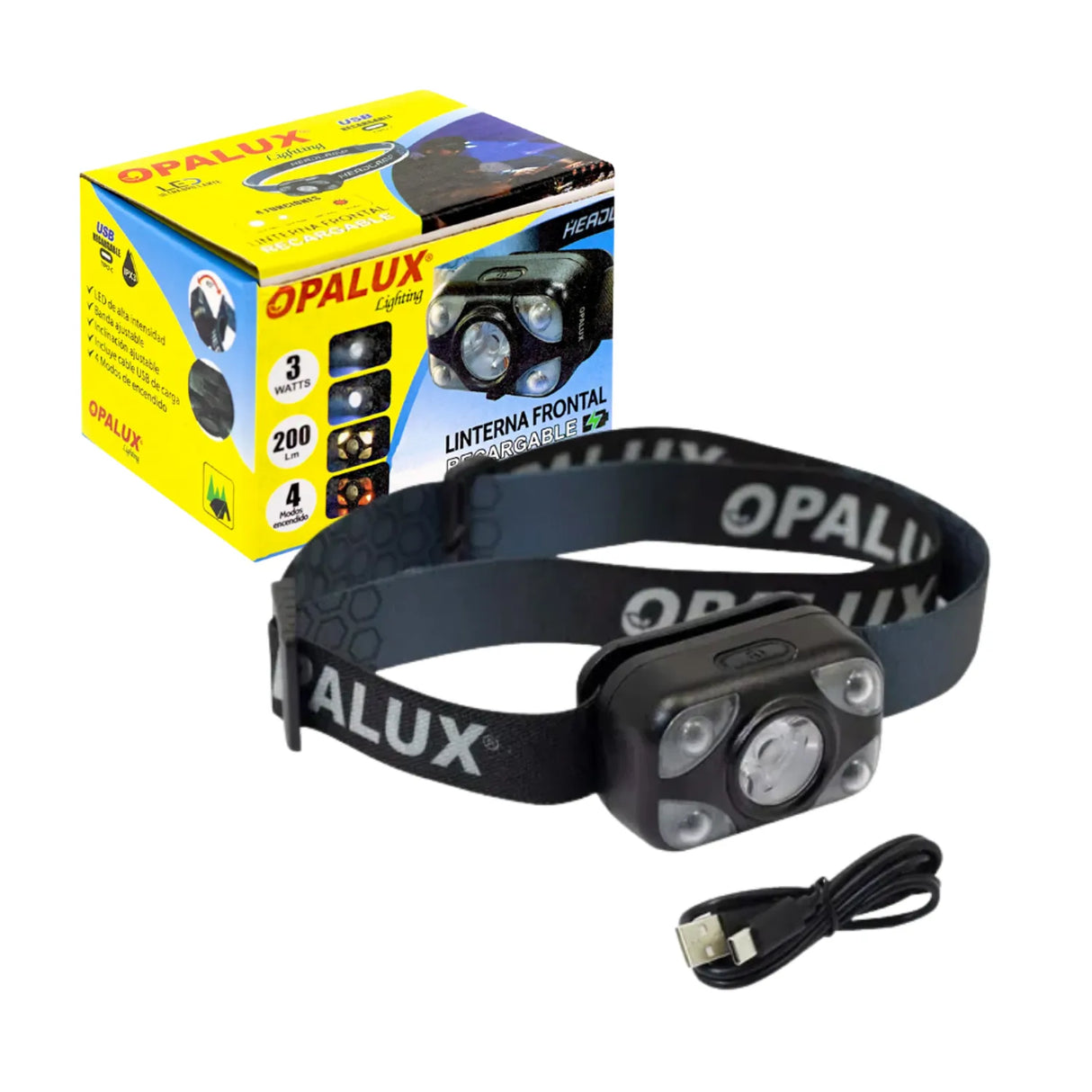LINTERNA FRONTAL RECARGABLE 3W OPALUX 200ML OP-3672